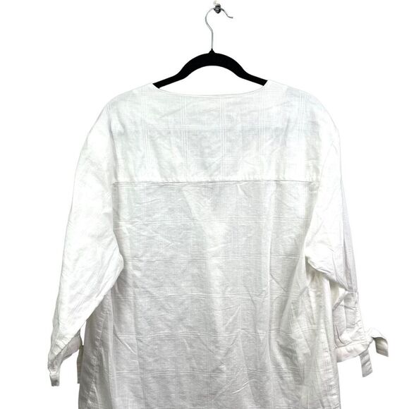 H&M Tunic Blouse Top Stripe Linen Blend Boho V Neck 3/4 Tie Sleeve White Women M - Picture 5 of 5